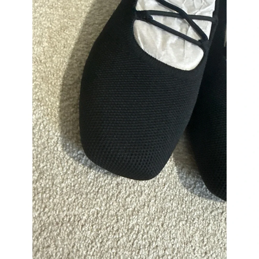 Vivaia Miley Black Square Toe Knit Ballet Flats Lace Up Shoes EU/39.5 US/8.5